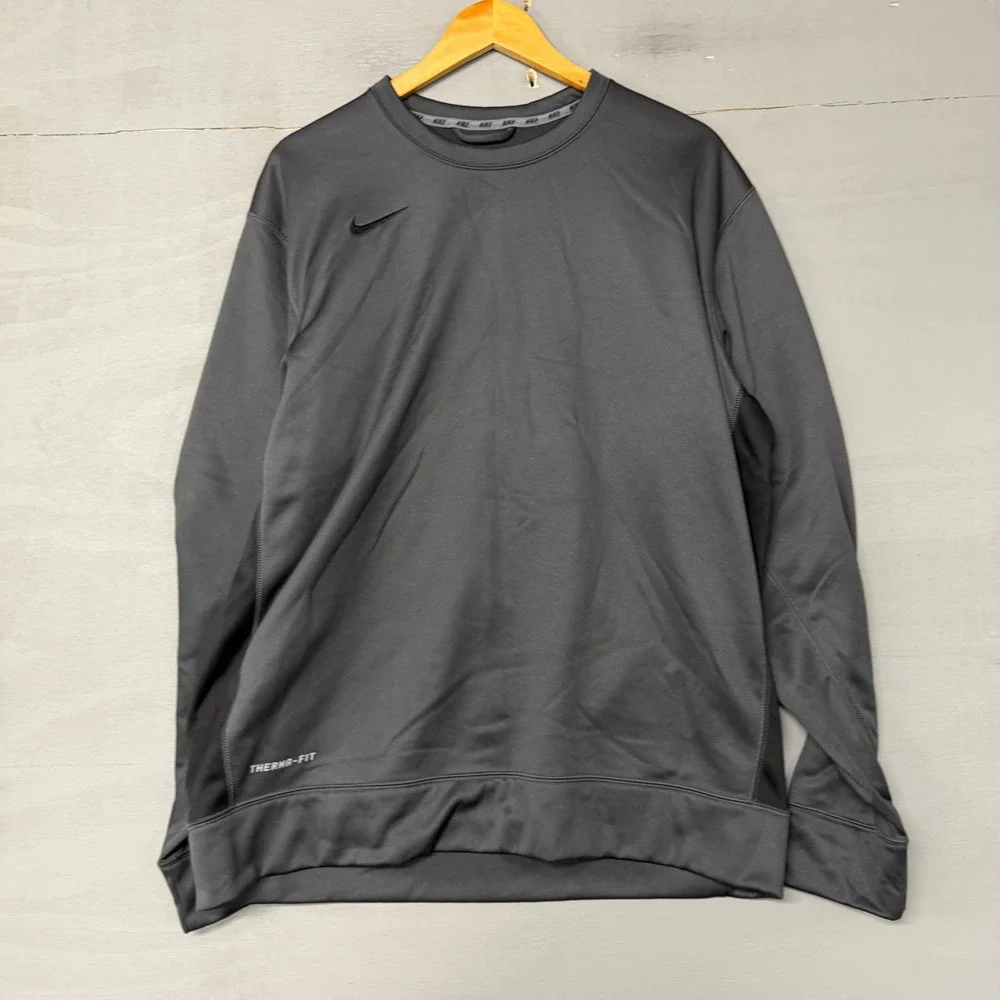 Nike‎ Therma-FIT Mens XL Crewneck Sweatshirt Black Fleece Lined Training Top - Picture 2 of 4